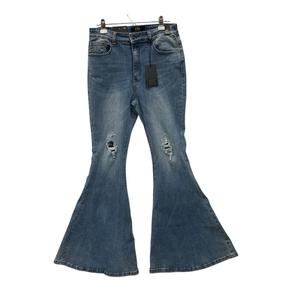 Lucky & Blessed L&B Blue Jeans 14 High Rise Flare NWT Distressed Bell Bottom New